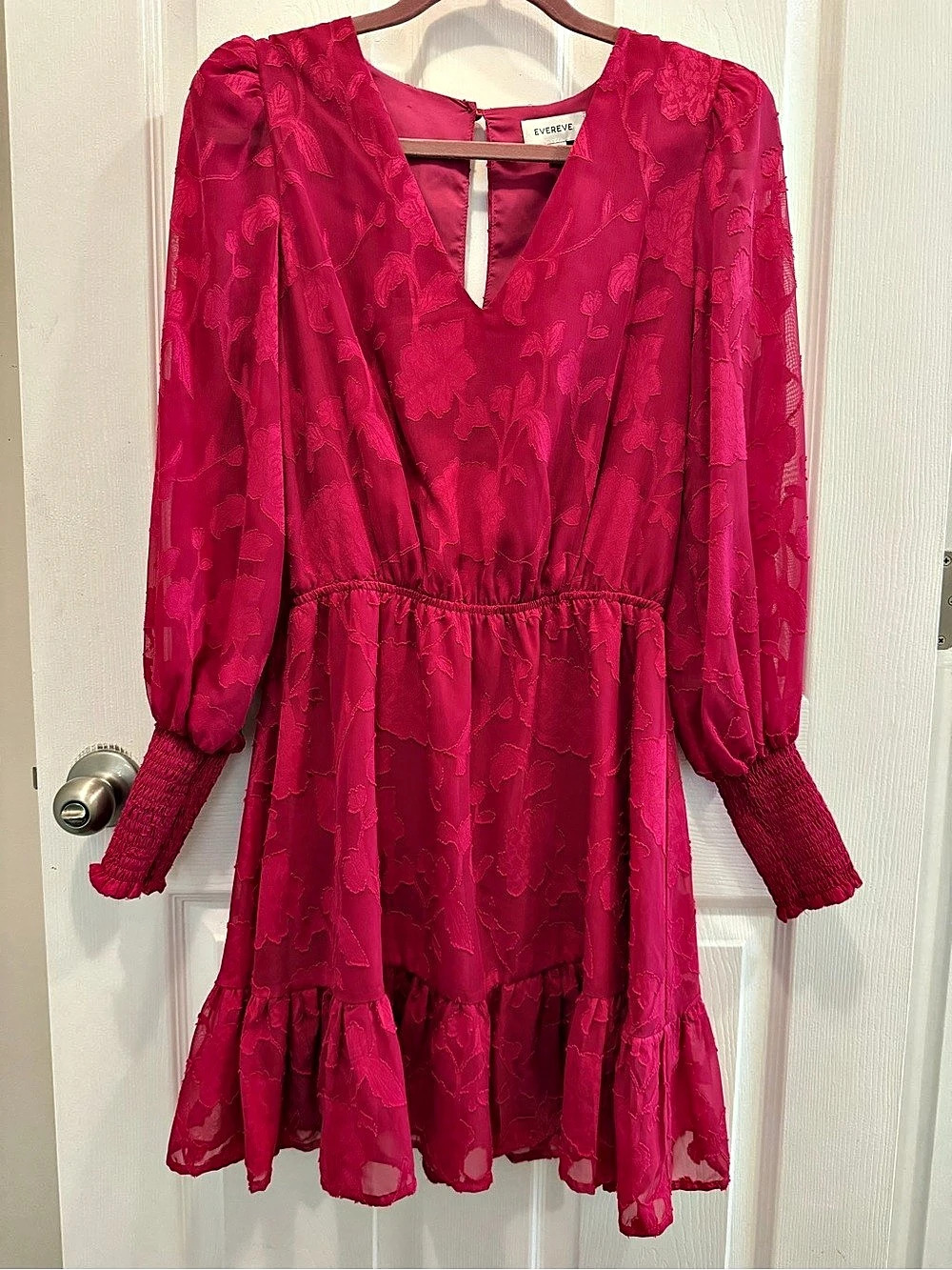 Evereve Magenta Pink Floral V-Neck Mini Dress Size Small